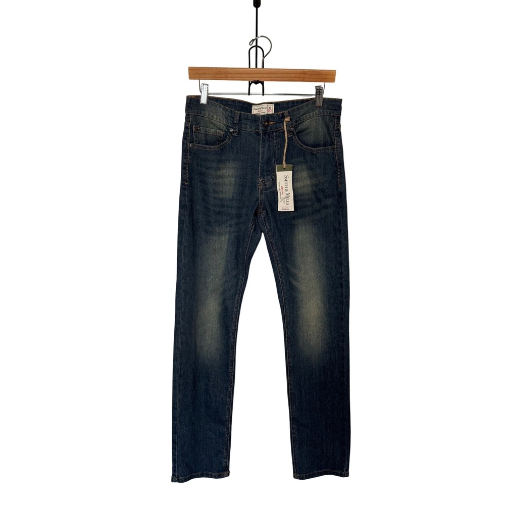 Smith & Mills Mens Cotton Jeans Size 30 Blue Slim Fit Dark Wash Denim